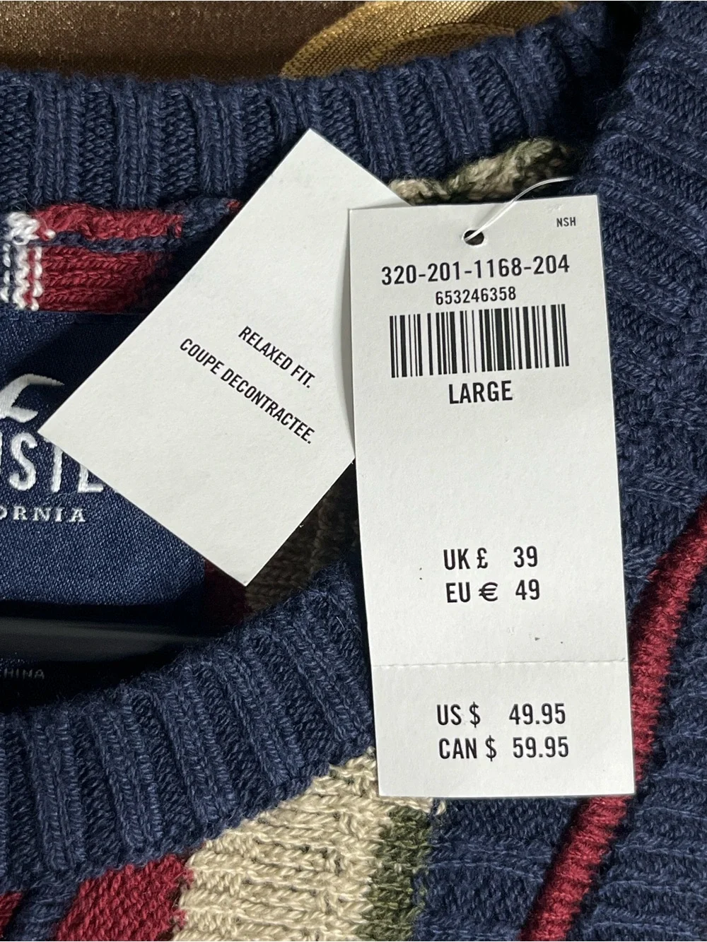 Hollister Men's Striped Crewneck Sweater - Navy, Cream, Burgundy, Olive